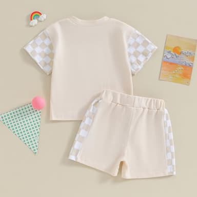 Karwuiio Toddler Baby Boy Summer Outfit Short Sleeve T-Shirt Tops Elastic Waist Shorts Set Baby Boys Clothes(Khaki,2-3 Years) - Image 4