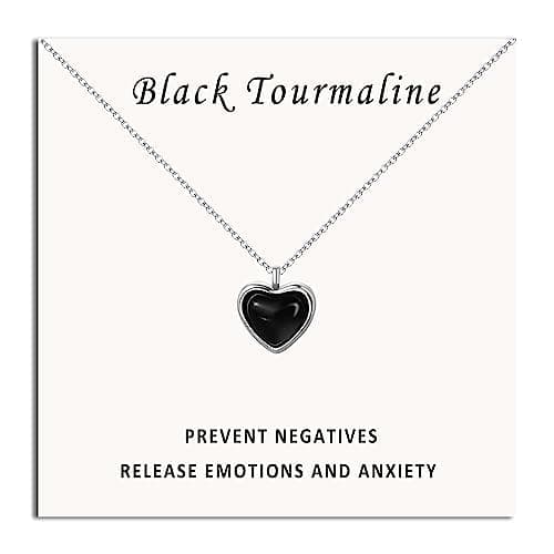 SmileBelle Black Heart Necklace for Women, Gothic Black Necklaces Black Tourmaline Necklace as Birthday Gifts for Her, Black Handmade Jewelry Silver Heart Pendant Necklace for Teen as Tendy Jewelry - Image 1