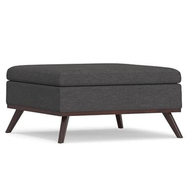 SIMPLIHOME Owen 36 inch Wide Mid Century Modern Square Coffee Table Storage Ottoman in Slate Grey Linen Look Fabric, Assembled, for the Living Room, Entryway and Family Room - Image 7