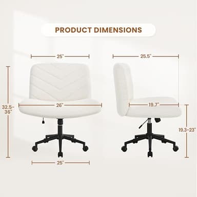 Yaheetech Wide Criss Cross Legged Office Desk Chair with No Wheels, Vanity Comfy Swivel Computer Chairs for Home Office Reading Makeup, Ivory - Image 2