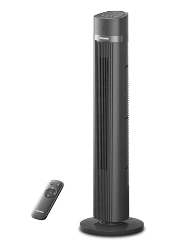 PELONIS 40 inch Bladeless Tower Fan for Bedroom, Standing Fan with Remote Control, 26ft/s, 90° Oscillation, 3 Speed Settings, 27 Db, 3 Modes, 15-Hour Timer, LED Display, Fan that Blows Cold Air, Grey - Image 1