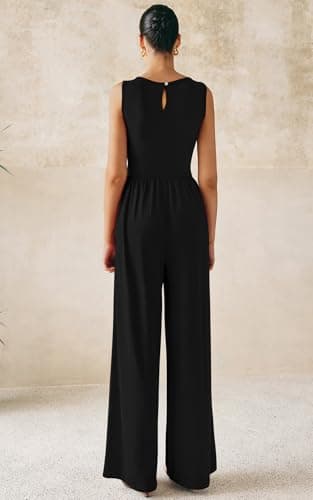 PRETTYGARDEN One Piece Jumpsuits for Women Dressy Casual Sleeveless Crewneck Wide Leg Rompers Jumpers 2025 Vacation Summer Outfits(Black, XL) - Image 5