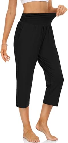 UEU Women's High Waist Capri Casual Summer Wide Leg Yoga Pants Comfy Lounge Capris Sweatpants with Pockets - Image 3