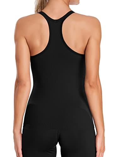 ATTRACO Workout Tank Tops for Women with Built in Bra Golf Yoga Athletic Shirts Slim Fit Black - Image 2