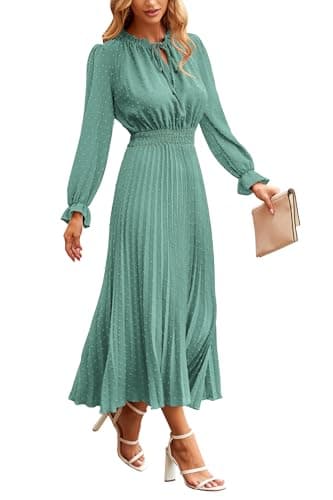 PRETTYGARDEN Women Long Flowy Dress Spring Fall Fashion Clothes Casual Pleated A Line Midi Dresses (Green,Medium) - Image 1