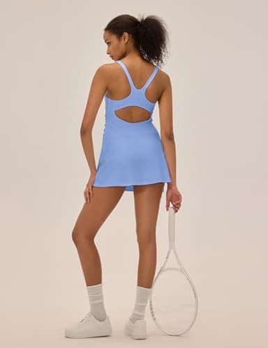 UNIANKIYA Womens Tennis Dress with Built in Shorts Workout Dress Athletic Mini Sundress Backless Summer Dresses Golf Outfits Haze Blue - Image 3