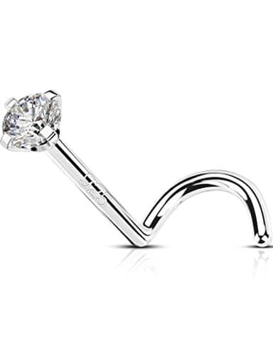 OUFER 925 Sterling Silver Nose Stud, Bone L Screw Shaped Nose Rings, 20G Nostril Solid 2mm Round CZ Nose Piercing Jewelry for Women Men - Image 1