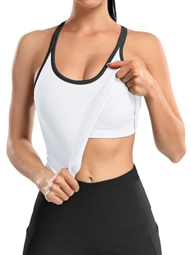 ATTRACO Workout Tank Tops for Women with Built-in Bra Contrast Trim Cami Tops White M - Image 2