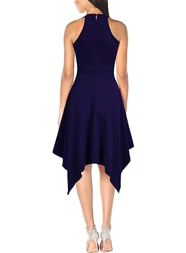 WOOSEA Women's Sleeveless Halter Neck Formal Dress Hem Asymmetrical A Line Party Cocktail Dress Navy Blue - Image 2