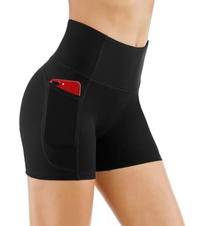 THE GYM PEOPLE High Waist Yoga Shorts for Women Tummy Control Fitness Athletic Workout Running Shorts with Deep Pockets (Medium, Black) - Image 1