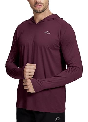 Willit Men's Sun Shirts UPF 50+ Rash Guard Long Sleeve Sun Protection Hoodie SPF UV Fishing Lightweight Athletic Running Heather Wine XXL - Image 1