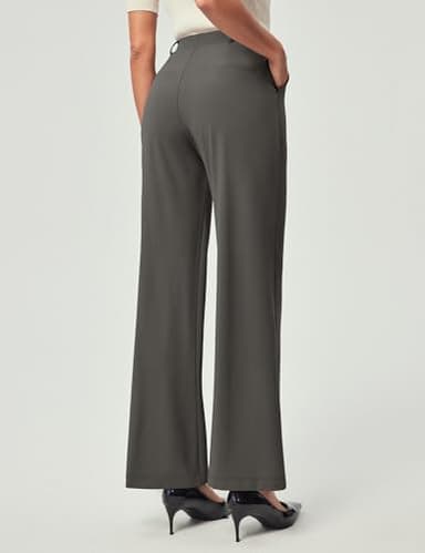 IUGA Womens Dress Pants Wide Leg Pull On Stretchy Work Pants Women High Waisted Business Casual Trousers with Pockets - Image 2