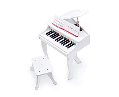 Hape Deluxe White Grand Piano | Thirty Key Piano Toy with Stool, Electronic Keyboard Musical Toy Set for Kids 3 Years+