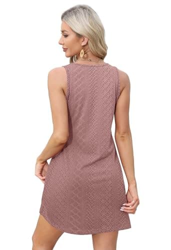 OFEEFAN Bathing Suit Cover Up for Women Summer Dresses 2024 Loose V Neck Sleeveless Dress Sundresses with Pockets Eyelet Pink L - Image 4