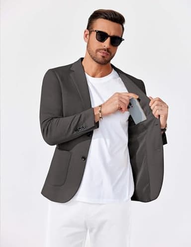 COOFANDY Mens Blazer Two Button Casual Suit Jackets Slim Fit Lightweight Knit Sport Coat, Dark Gray, M - Image 3