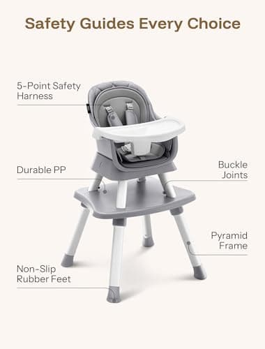 HARPPA 6 in 1 Baby High Chair, Convertible Infant Feeding Chair for Babies & Toddlers Table, Dining Booster Seat with Removable Tray, Grey - Image 9