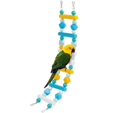 HASSLICKIT Wooden Ladders Bird Swing, Bird Cage Accessories, Climbing Hanging Cage Stands Colorful Toys for Budgerigar, Parakeet, Conure, Cockatiel, Mynah, Love Birds, Finches, BLUE,YELLOW - Image 1