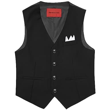 Marvelous Kids Boys 6-Piece V-Neck Formal Slim Fit Vest Suit Set, Black, Size 5 - Image 5