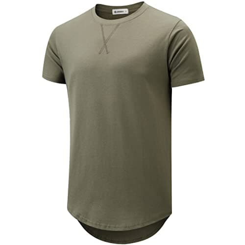 KLIEGOU Mens 100% Cotton Hipster Hip Hop Longline Crewneck T-Shirt (XX-Large, 66 Army Green) - Image 1