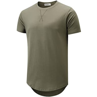 KLIEGOU Mens 100% Cotton Hipster Hip Hop Longline Crewneck T-Shirt (XX-Large, 66 Army Green) - Image 1
