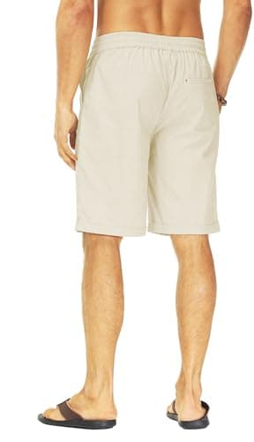 Janmid Men's Linen Shorts Casual Elastic Waist Drawstring Summer Beach Shorts Apricot 2XL - Image 3