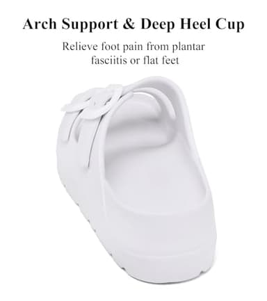 Women's White Platform Sandals with Arch Support, Adjustable Two Strap Thick Soles Sandal, Comfort Lightweight Slides Beach Home and Street - Image 4