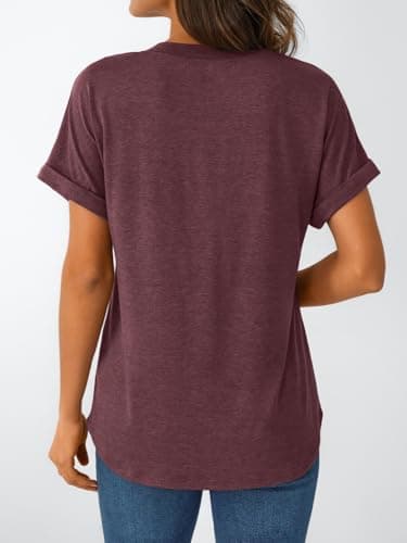 AUTOMET Women's Short Sleeve Shirts Henley Dressy Casual Summer Tops 2025 Trendy Blouses Cute T-Shirts Outfits Clothes Wine L - Image 4