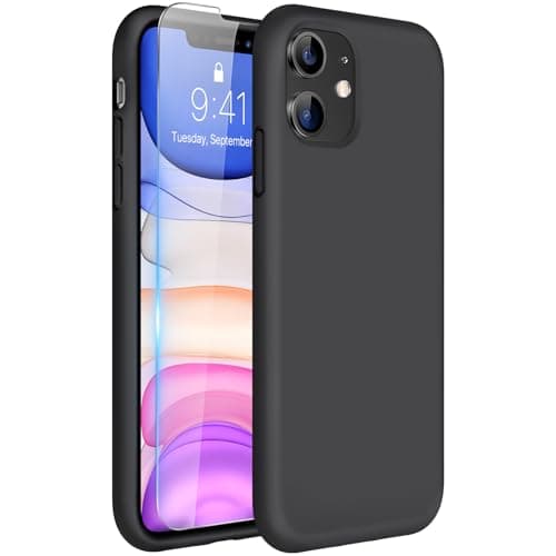 Miracase Designed for iPhone 11 Phone Case, with Screen Protector, Liquid Silicone Gel Rubber Full Body Drop Protection Shockproof Cover Phone Case for iPhone 11 6.1 inch, Black - Image 1