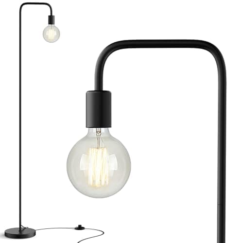 QiMH Industrial Floor Lamp with Light Bulb,Metal Tall Standing Lamp,Tall Modern Black Led Floor Lamp for Home Decor Bedroom Reading Office, Black - Image 1