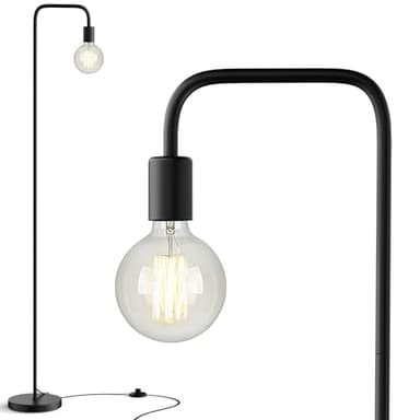 QiMH Industrial Floor Lamp with Light Bulb,Metal Tall Standing Lamp,Tall Modern Black Led Floor Lamp for Home Decor Bedroom Reading Office, Black - Image 1