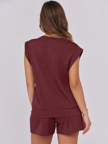 ANRABESS Two Piece Sets for Women 2025 Summer Short Lounge Set Casual Beach Vacation Outfits Spring Sweatsuits Tracksuit Burgundy Medium - Image 5
