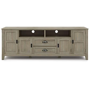 SIMPLIHOME Burlington SOLID WOOD 72 inch Wide Transitional TV Media Stand in Distressed Grey For TVs up to 80 inches for the Living Room and Entertainment Center - Image 4
