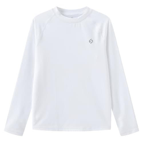 HODOSPORTS Boys UPF 50+ Rash Guard Swim Shirts Long Sleeve Quick Dry UV Protection Sun T-Shirts White - Image 1