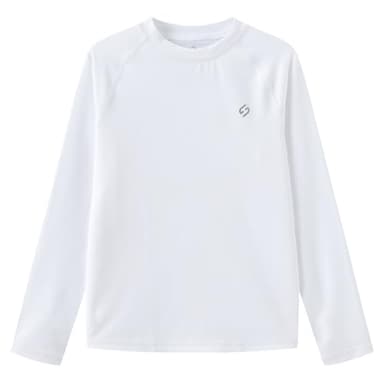 HODOSPORTS Boys UPF 50+ Rash Guard Swim Shirts Long Sleeve Quick Dry UV Protection Sun T-Shirts White - Image 1