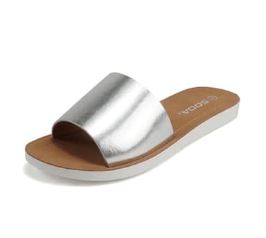 Soda Shoes Efron-S Women Flip Flops Basic Plain Slippers Slip On Sandals Slides Casual Peep Toe Beach (Silver Metallic, us_footwear_size_system, adult, women, numeric, wide, 6) - Image 2
