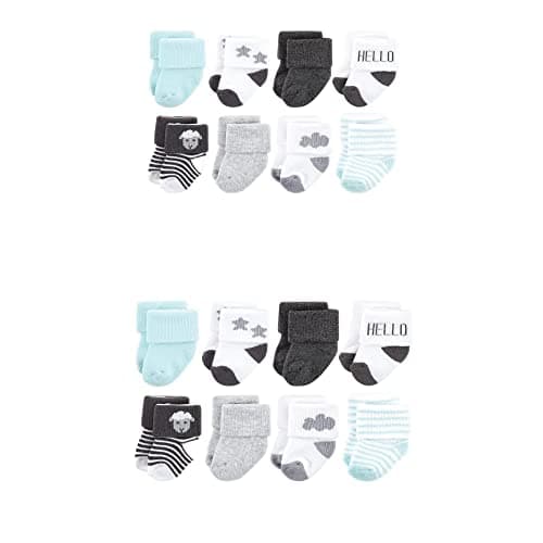 Hudson Baby Unisex Baby Grow with Me Cotton Terry Socks, Sheep, 0-6 and 6-12 Months