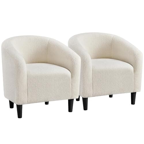 Yaheetech Barrel Chairs, Furry Accent Chairs, Sherpa Chairs with Soft Padded Armrest, Fuzzy Club Chairs for Living Room Bedroom Waiting Room Office, Accent Chairs Set of 2, Ivory - Image 1