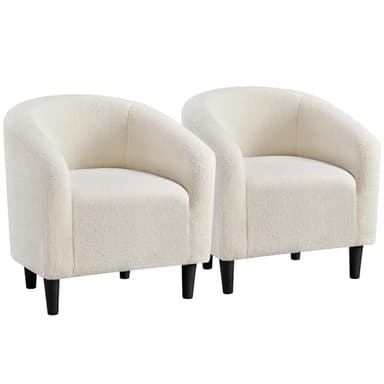 Yaheetech Barrel Chairs, Furry Accent Chairs, Sherpa Chairs with Soft Padded Armrest, Fuzzy Club Chairs for Living Room Bedroom Waiting Room Office, Accent Chairs Set of 2, Ivory - Image 1