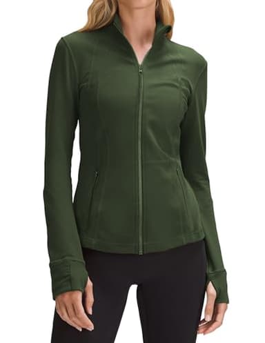 PINSPARK Lightweight Workout Jackets for Women Athletic Fitness Running Jacket Full Zipper Up Slim Fit Sports Tops Dark Army Green L - Image 1