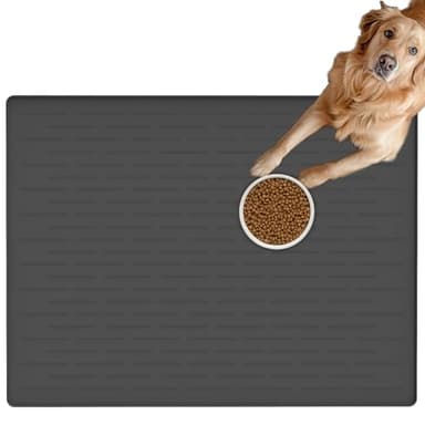 Extra Large Pet Food Mat for Dogs, 32''x24'' Waterproof Dog Feeding Mat, Non-Slip Silicone Dog Bowl Mat for Floors, Easy Clean Pet Water Mat Tray (Dark Gray) - Image 1