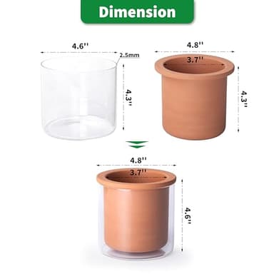 Phoenix Vine 4 Inch Self Watering Plants Pot, Design Terracotta Pot for Plants, Indoor Cylinder Terra Cotta Planter with Glass Vase, Set of 1, 51-A-E-1 - Image 3