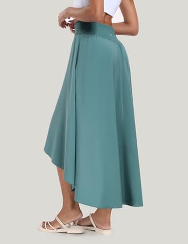 IUGA High Waist Wrap Skirt Flowy Skirts for Women Trendy Summer Maxi Skirt with Slit Ruffle High Low Skirt with Shorts Sea Green, Medium - Image 2