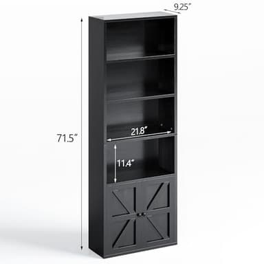 oneinmil 71.5" Tall Bookshelf and Bookcase, 6-Tier Wooden Bookshelves with Cabinet Doors, Floor Bookshelves and Office Storage Cabinets for Home Office, Living Room (Black 1 Pack, 6-Tier) - Image 3