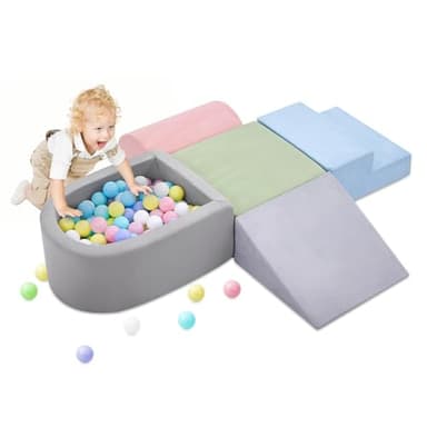 Climbing Toys for Toddlers , Foam Climbing Blocks with Ball Pit for Baby, 5-Piece Soft Toddlers Climbing Toy Indoor,Climbing Crawling Toys Soft Foam Blocks Activity Play Set(Balls not Included) - Image 1