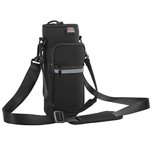 Nuovoware Water Bottle Carrier Bag, 25oz/32oz Bottle Pouch Holder, Adjustable Shoulder Hand Strap 2 Pocket Sling Neoprene Sleeve Sports Accessories for Hiking Travelling Camping, Black - Image 1