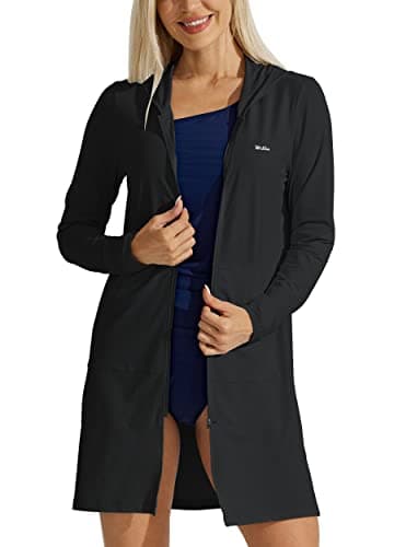 Willit UPF 50+ Women's Swim Cover Up Sun Protection Beach Swimwear Bathing Suit Long Hoodie Jacket SPF Black M - Image 1