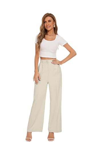 FUNYYZO Women's Wide Leg Pants High Elastic Waisted in The Back Business Work Trousers Long Straight Suit Pants - Image 5