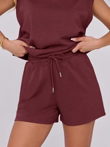 ANRABESS Two Piece Sets for Women 2025 Summer Short Lounge Set Casual Beach Vacation Outfits Spring Sweatsuits Tracksuit Burgundy Medium - Image 6