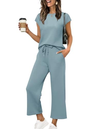 Sampeel Summer Outfits for Women 2 Piece Sets Lounge Matching Sets Women's Clothing Fashion Beach Vacation Clothes Lake Blue M - Image 1