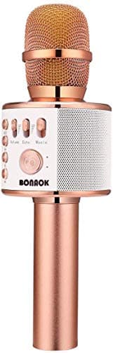 BONAOK Wireless Bluetooth Karaoke Microphone,3-in-1 Portable Handheld Karaoke Mic Speaker Machine Home Party Birthday for All Smartphones PC(Q37 Rose Gold) - Image 1